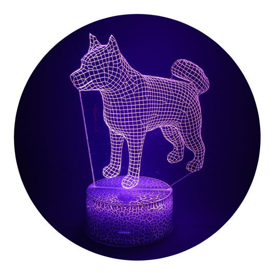 Lámpara 3D Led Perro Akita Mundo Animal