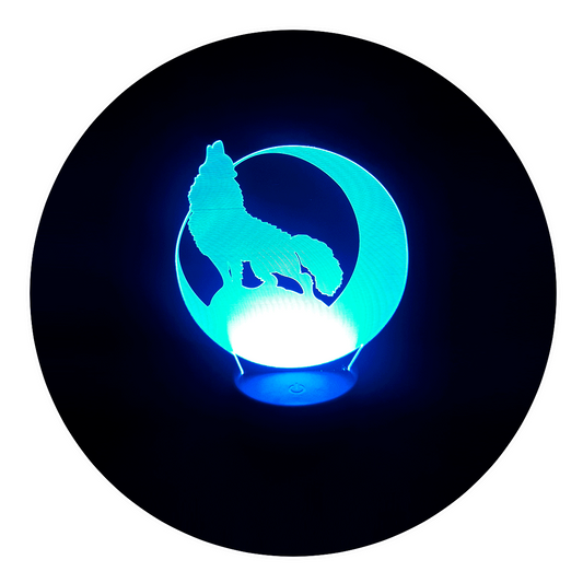 Lámpara 3D Led Lobo Aullando Luna