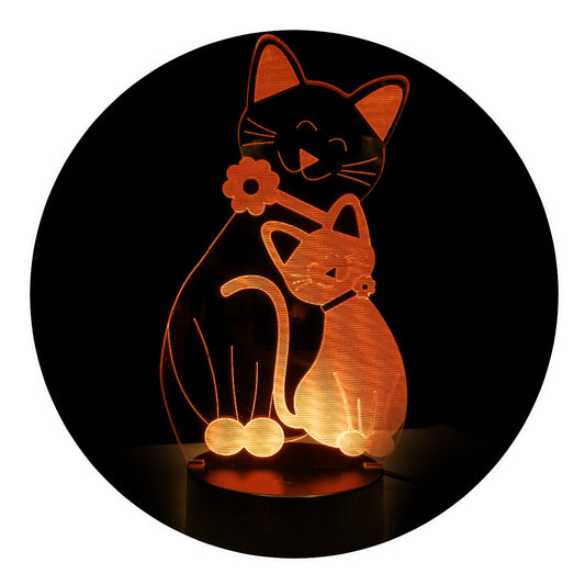 Lámpara 3D Led Gatitos Amor y Cariño