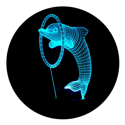 Lámpara 3D Led Delfin Jugando Con Aro