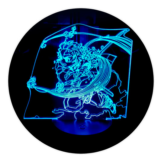 Lámpara 3D Led Tanjiro Atacando Kimetsu No Jaiba