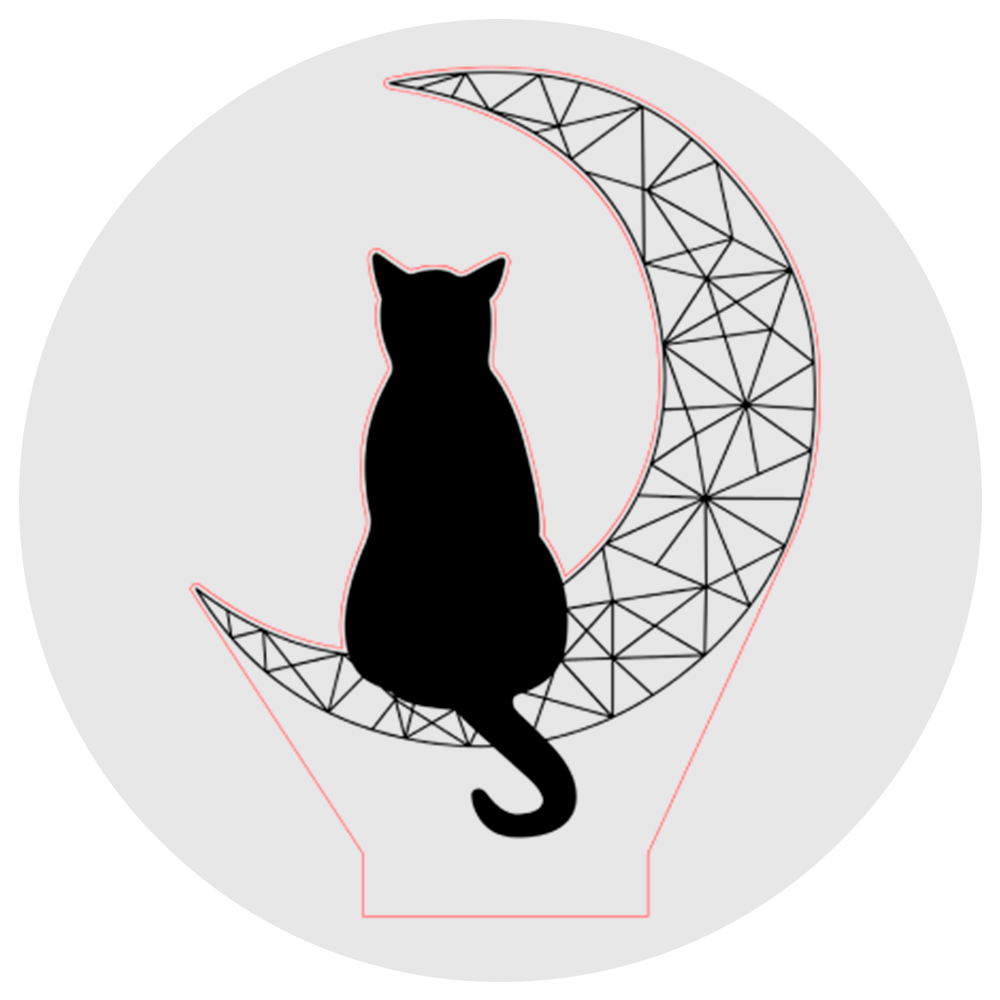 Lámpara 3D Led Gatito Sobre la Luna