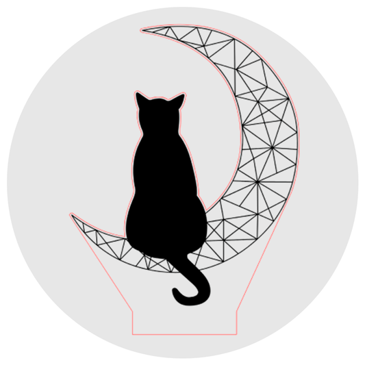 Lámpara 3D Led Gatito Sobre la Luna