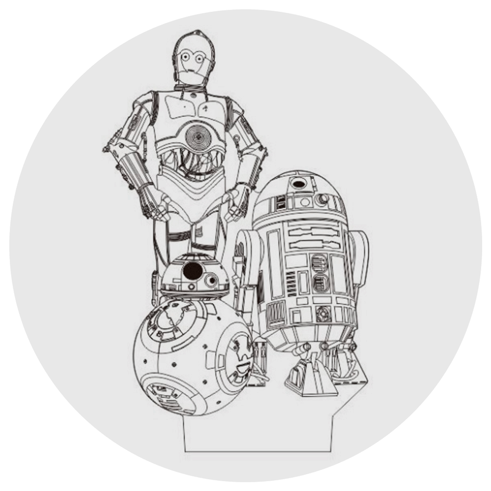 Lámpara 3D Led C3PO R2D2 BB8 Star Wars
