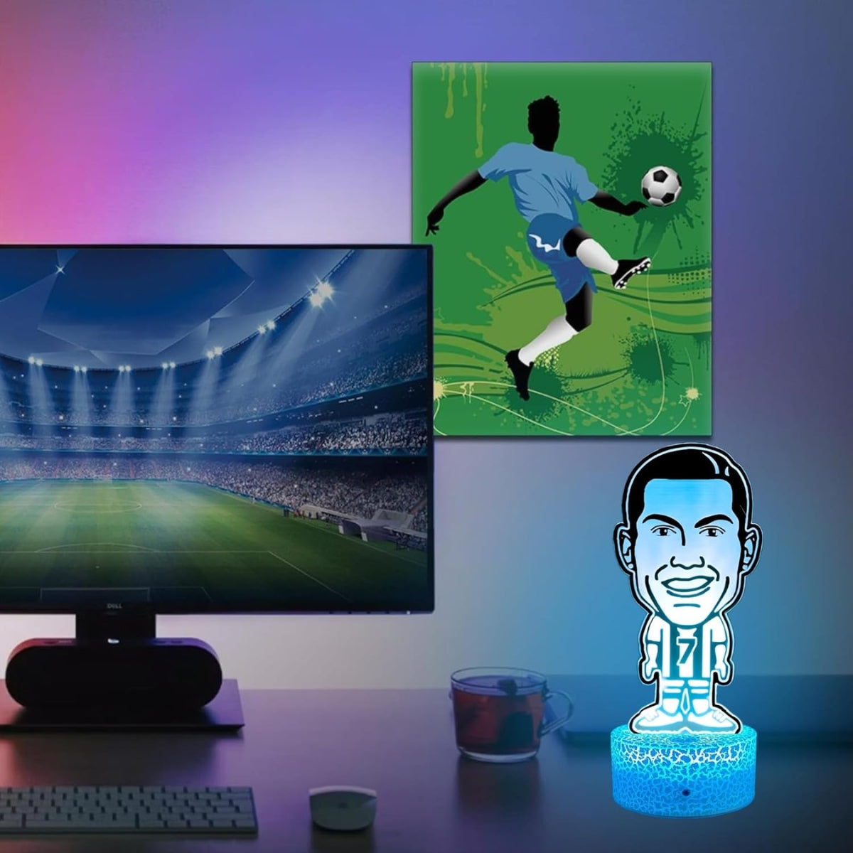 Lámpara De Mesa Cristiano Ronaldo Fútbol Ilusión 3d