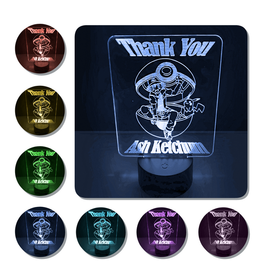 Lámpara 3D Led Thank You Ash Ketchum Pikachu