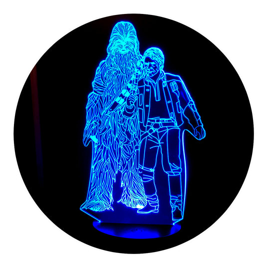 Lámpara 3D Led Chewbacca y Han Solo Star Wars